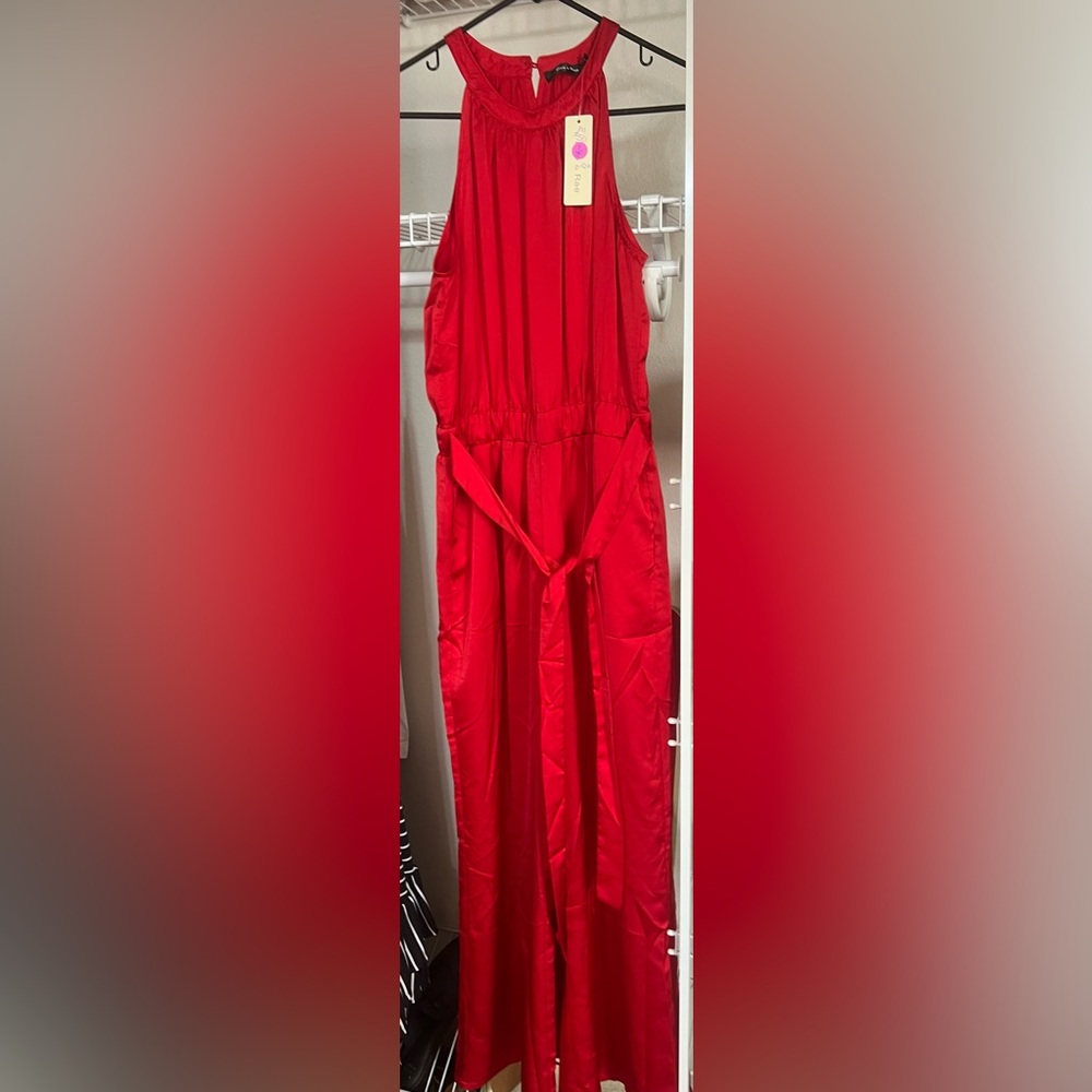 Elegant Red Satin Romper with Tie Waist